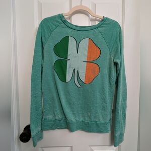 Women's small light weight long sleeve shamrock tee Irish flag colors